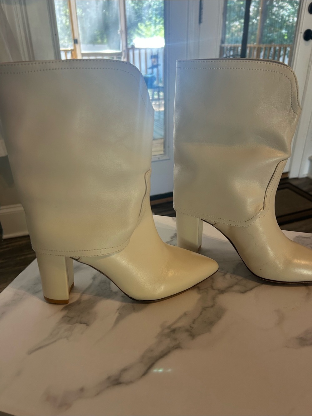 Pointed-Toe Cream Ankle Booties - Picture 4 of 9